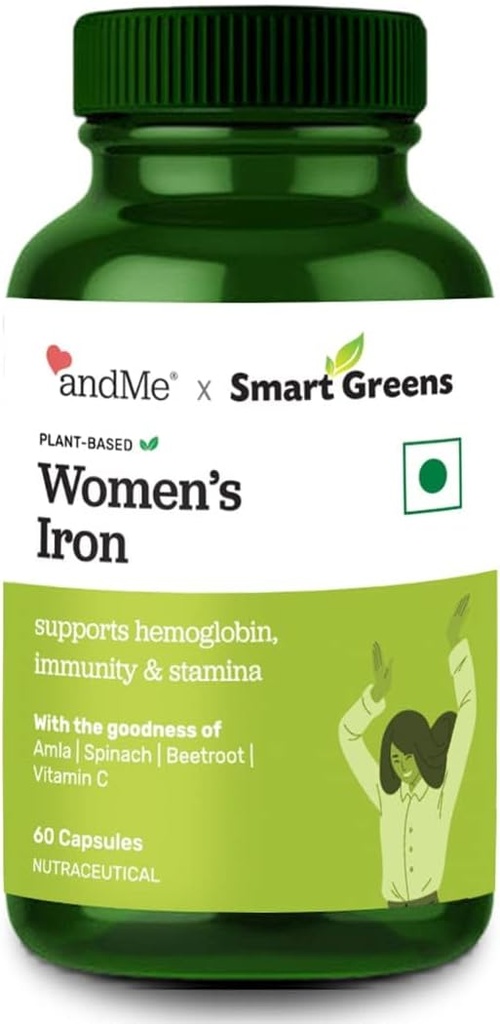 Kvinnors järntillskott med 100% järn, vitamin C, folsyra och vitamin B12 för Haemoglobin, Boost, Stamina & Energy och immunitet - 60 Veg tabletter