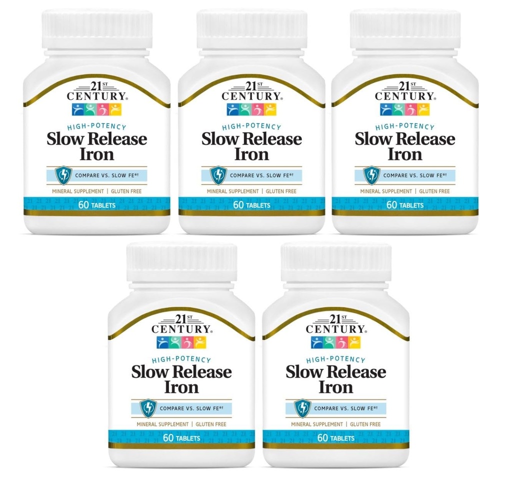 21st Century Slow Release Iron Tablets - 60 ct, pakkaus 5 - Pakkaus Toukokuu Vary