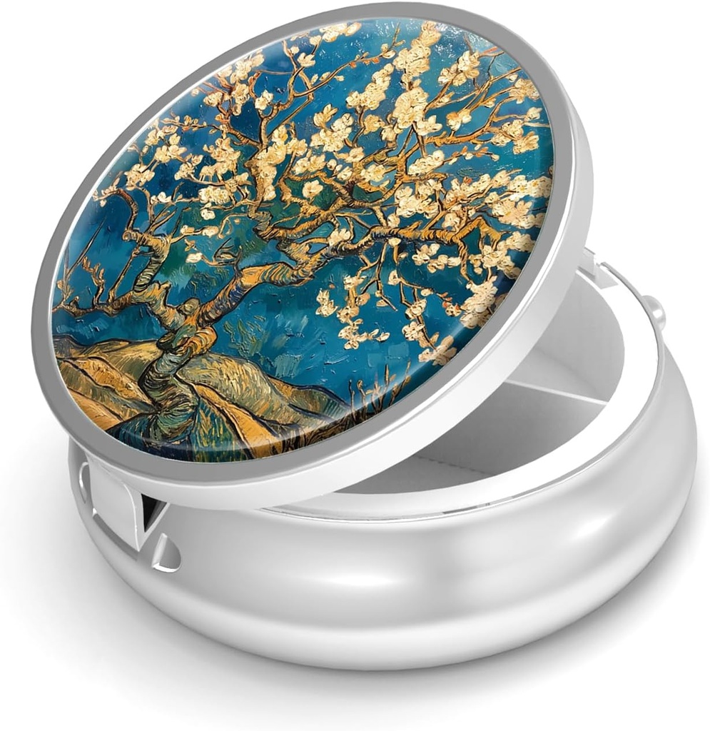 Pillerilaatikko 3 Osasto Pieni pilleri tapauksessa laukku ja tasku Mini Metal pillerin haltija Matka pilleri säiliö Hold Lisäravinteet Vitamiinit BPA-vapaa (Almond Blossom-Van Gogh)