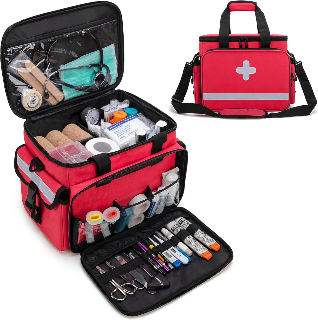 CURMIO First Aid Kits Bag Empty, Emergency Supplies Bag Medical Bag för Home Health Care och Trauma Kits, Red (Empty Bag Only)