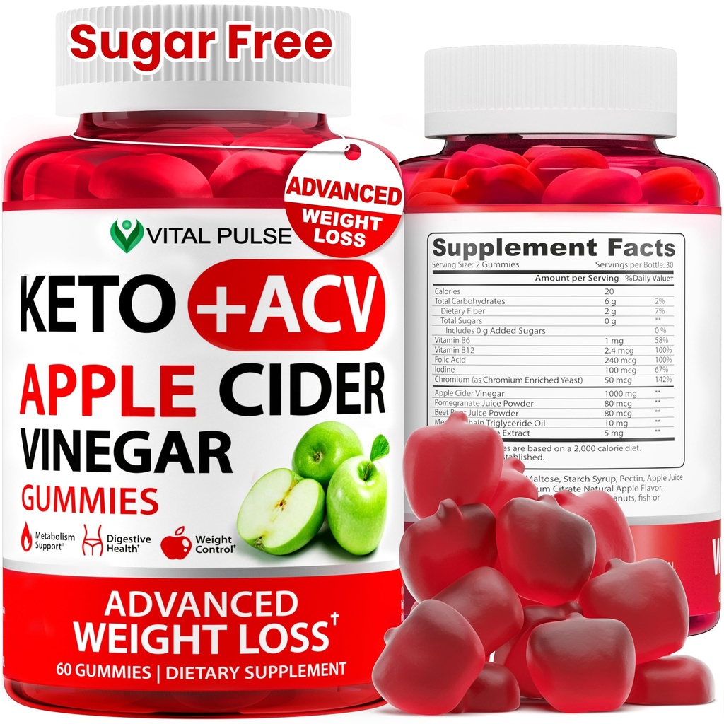 Keto ACV Gummies Advanced Weight Loss - Sokeriton ACV Keto Gummies - Gummy Supplement for Women and Men - Detox - Apple Siideri Viinietikka - Apple Flavor