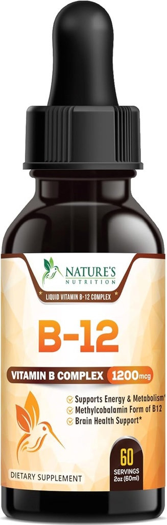 B-12-vitamiinin energiapisaroita (Metyylicobalamiini) Extra Strength Super B Complex - Sublingual B12 Nestemäistä immuunitukea, Heart Health & Cellular Energy Support, Vadelma maku - 2 Fl Oz