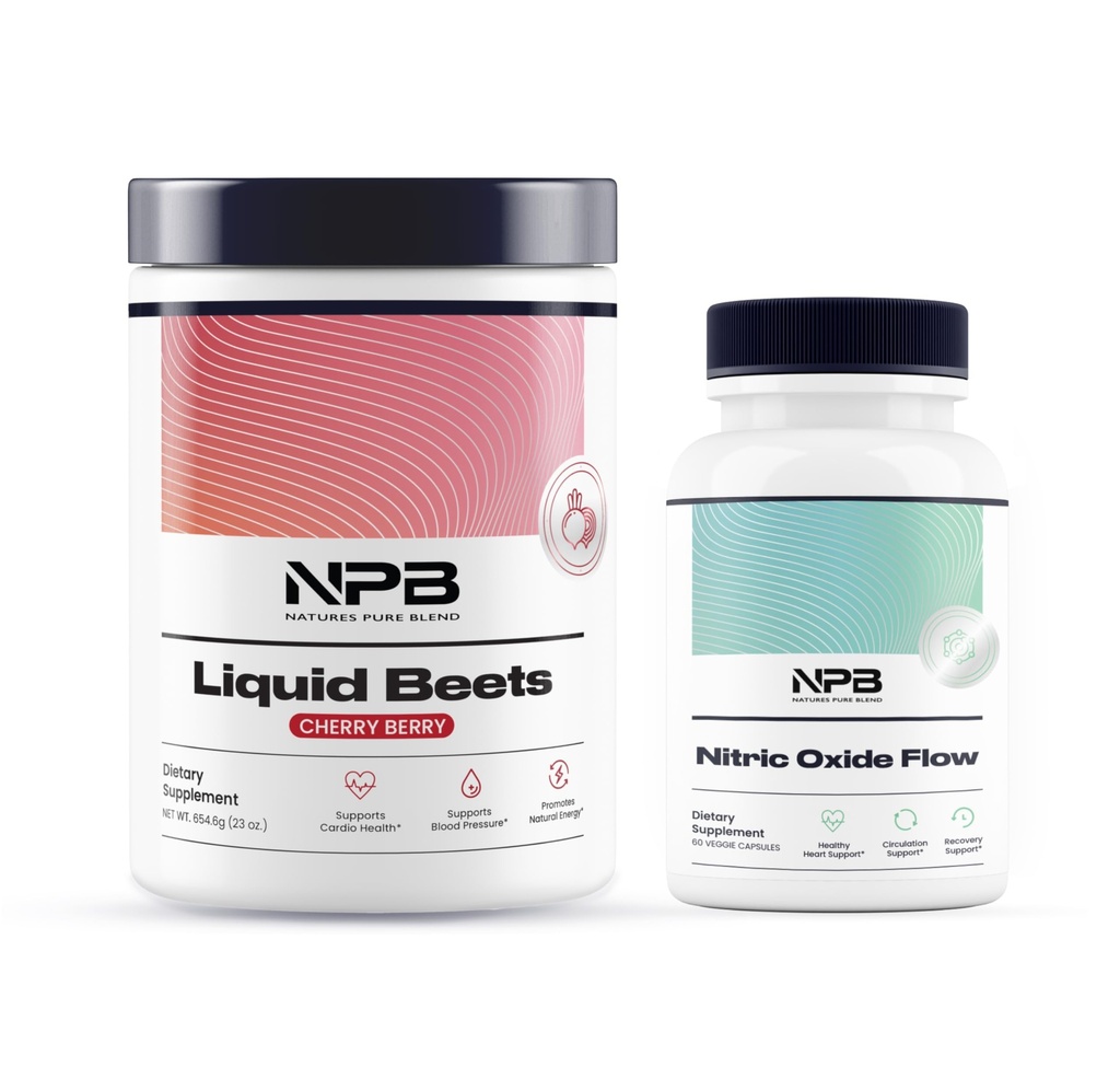 Nature's Pure Blend Typpioksidi Flow & Liquid Beets Bundle - Verenpaineen tuki, verenkierron lisäys - Organic Beet Root Powder 8000mg