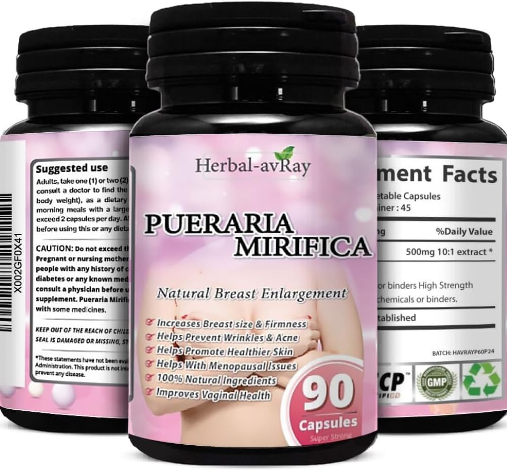 Pueraria Mirifica kapselit - Luonnollinen rintojen lisälaite pillereitä naisille - Rintojen laajentumisen pillereitä - rintojen kasvua, emättimen terveys, menopause helpotus, ihon ja hiusten terveys - 90 vegaani kapselia