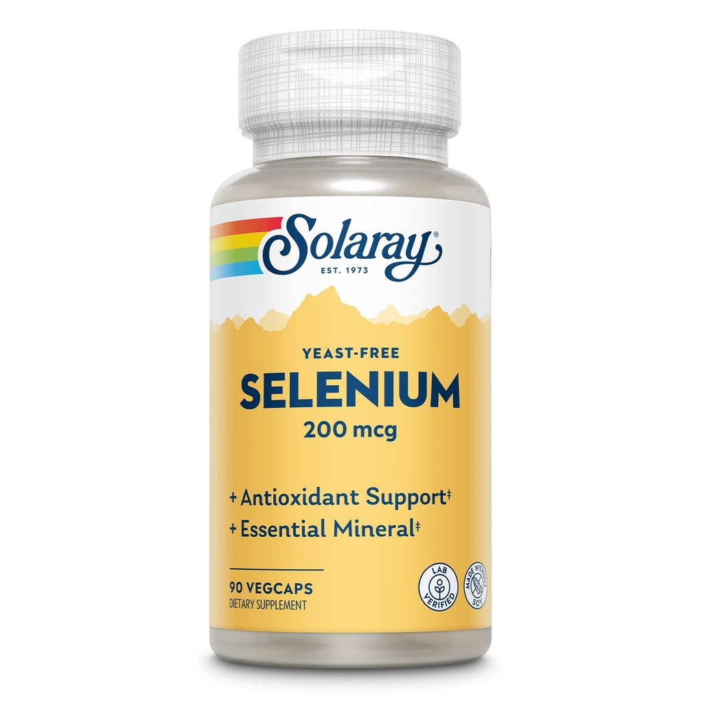 Solaray Jeast Free Selenium 200mcg, Selenium-kapselit terveelle kilpirauhasen toiminnolle ja immuunituelle, korkea absorptiolisä, vegan, 90 tarjoilua, 90 VegCaps