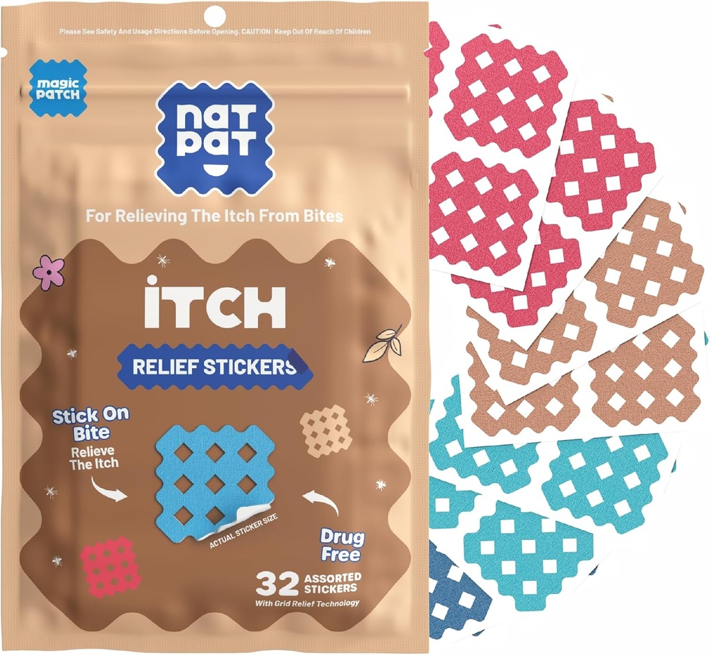 NATPAT Magic Patch Itch Relief Stickers - Insect Bite Patch for Mosquitos, Ticks, Midges, Sandflies och Bed Bug Bites - Buzzpatch - 32 Count