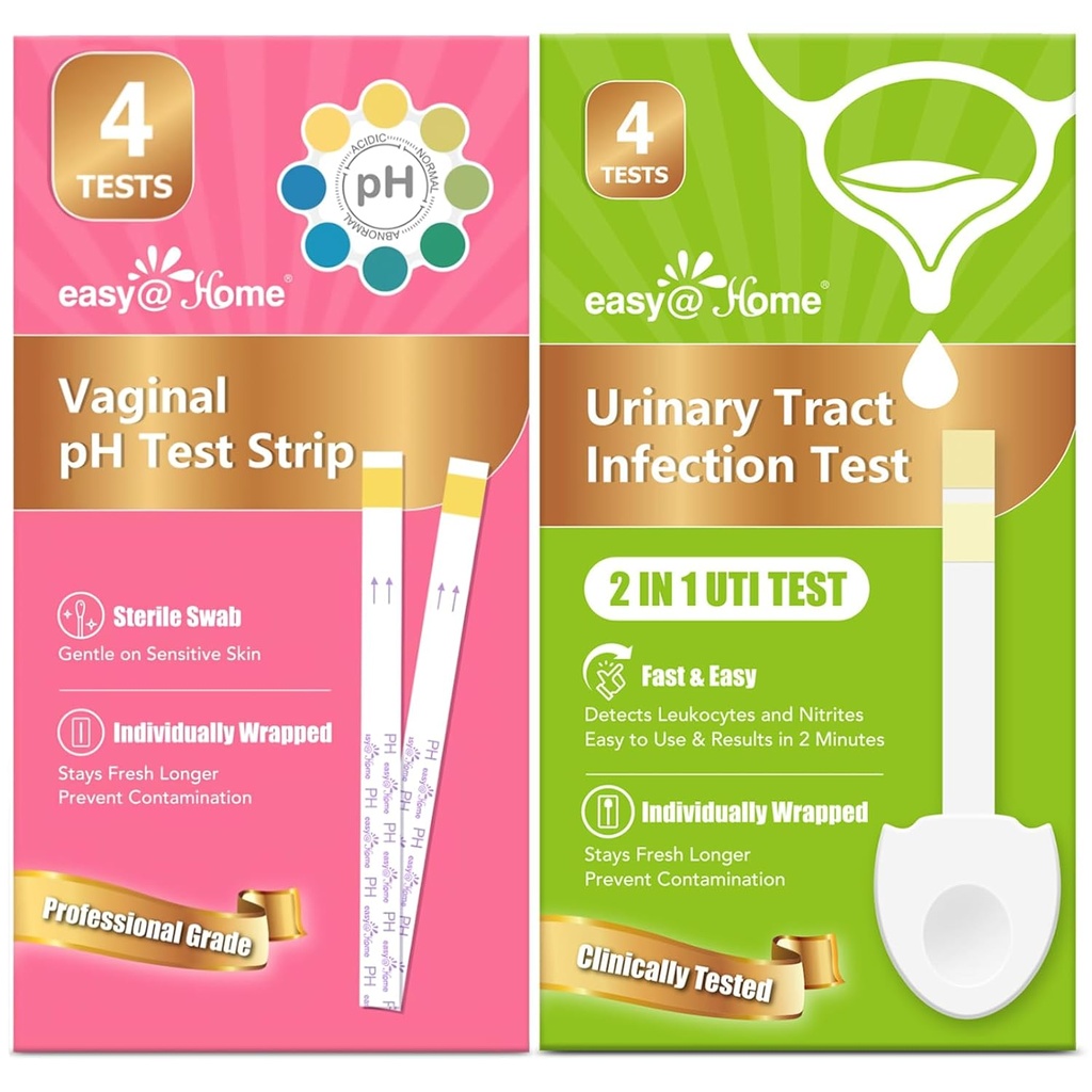 Easy@Home Vaginal pH Test Strips & UTI Test Kits (8 greve): Yeast Infection, BV, UTI Tests for Women, Fast Accurate Results, 4 Urinary Tract Infection & 4 Feminine pH Health Tests
