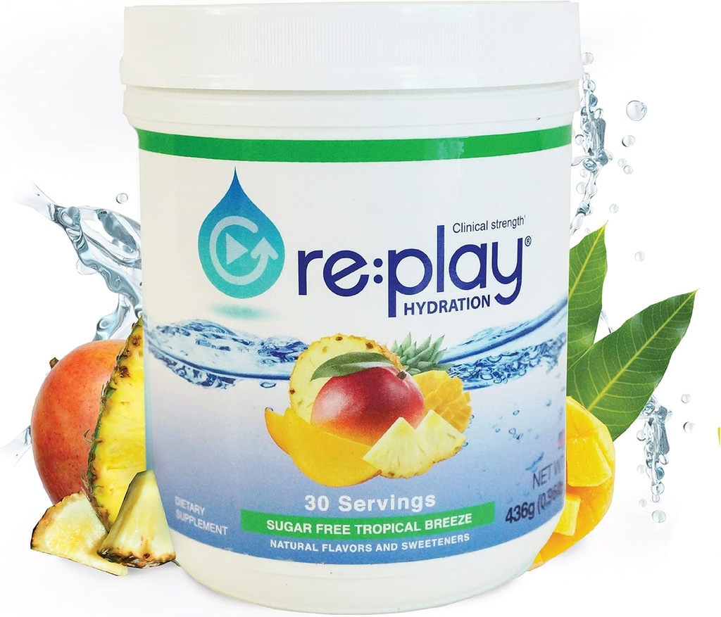 Re:Play Hydration Recovery Drink Powder, Sugar Free Tropical Breeze - 436 g badkar, 30 portioner