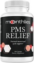 Moonthlies PMS Relief Supplement for Women Menstrual Cycle Support - Luonnollinen tasapaino Mood Swings, Period Cramps, Bloating, Väsymys, Veden säilyttäminen, PMDD, Perimenopaussi (60 päivän tarjonta 120 kapselia)