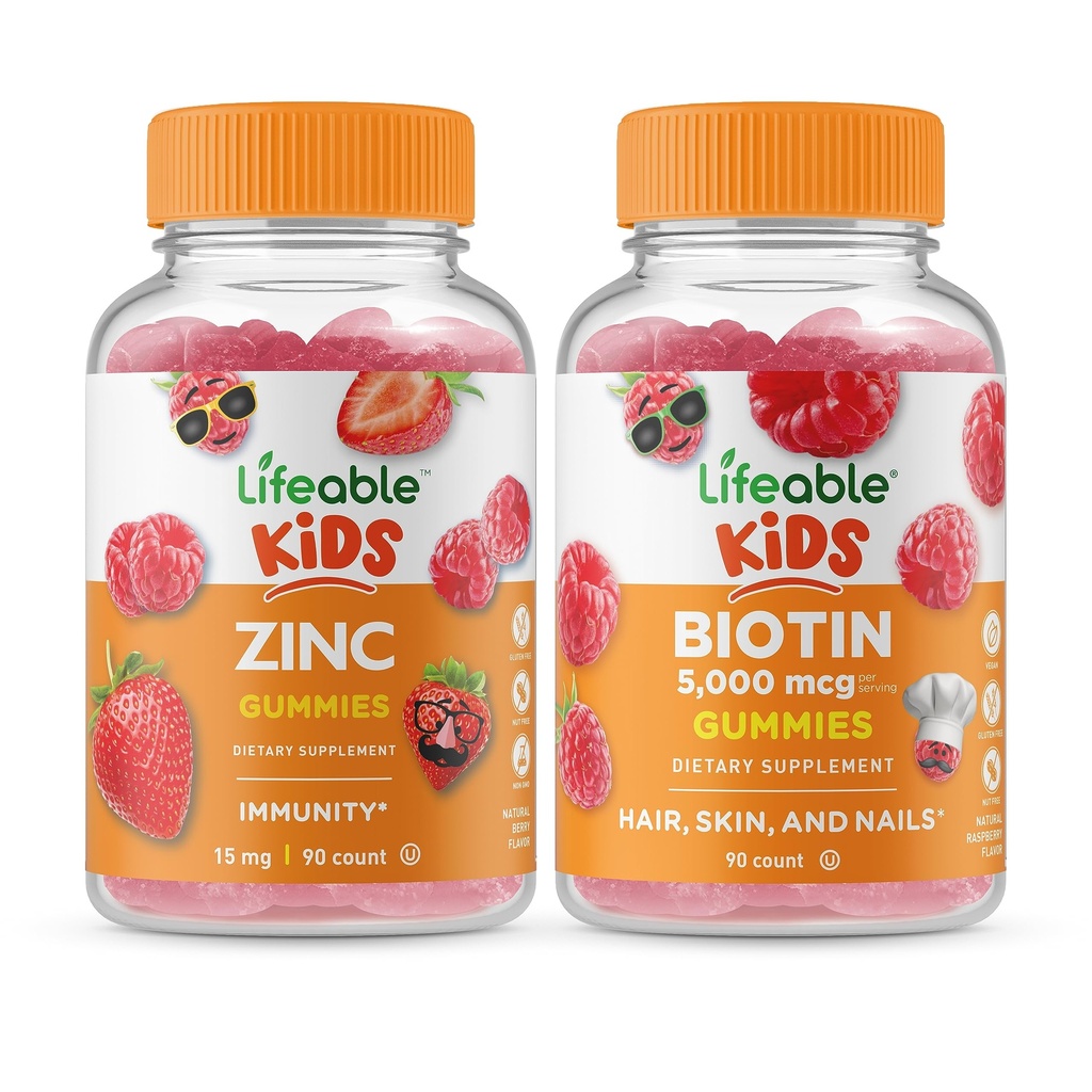 Livliga Zink Kids + Biotin Kids, Gummies Bundle - Great Tasting, Vitamin Supplement, Gluten Free, GMO Free, Chewable Gummy