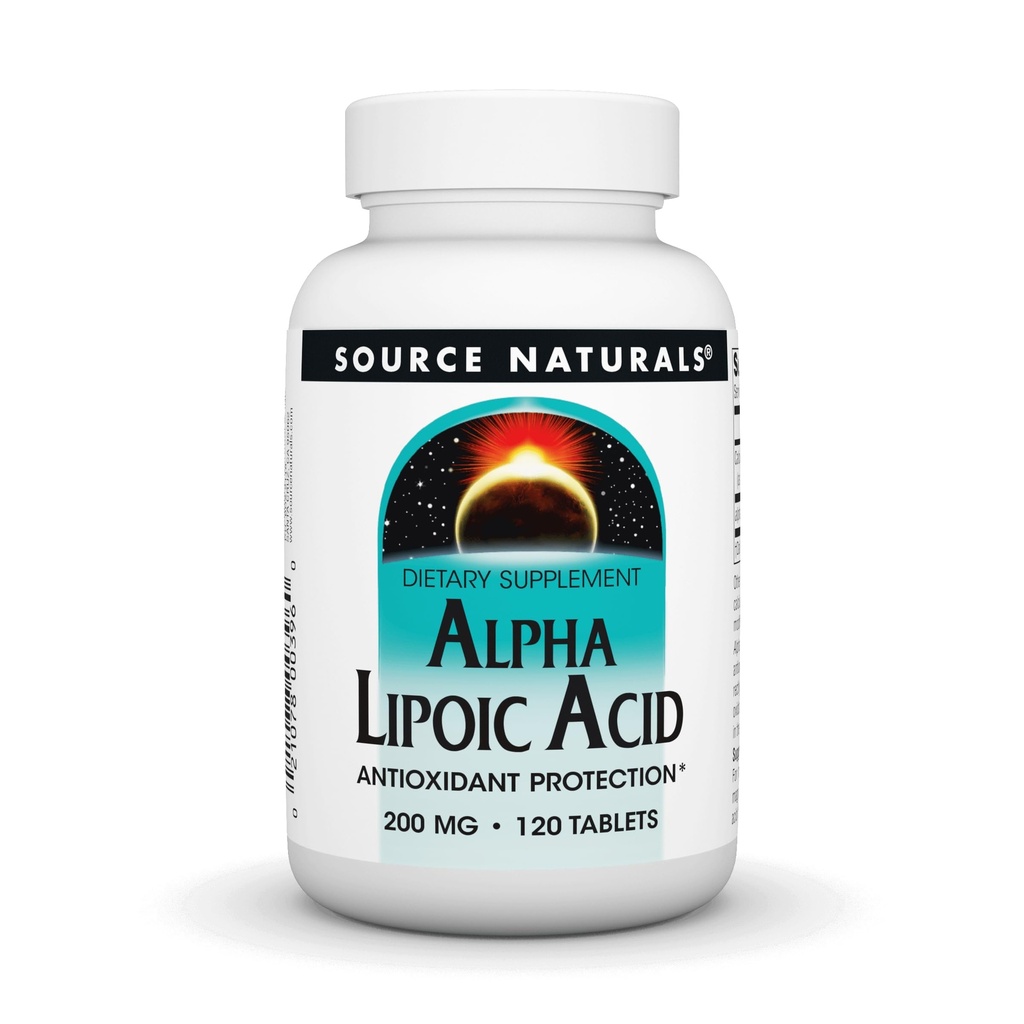 Source Naturals Alpha Lipoic Acid 200 mg tukee terve sokeriaineenvaihdunta, maksan toiminta & energiantuotanto - 120 tablettia
