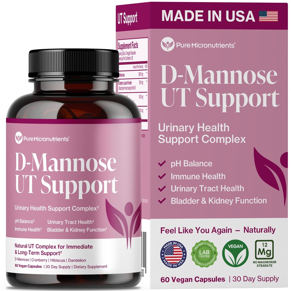Pure D Mannose Kapselit 1000mg Per Serve - Nopeasti toimivat UTI tuki - Virtsateiden puhdistus ja virtsarakon terveys - Karpalo, D-mannoosi, Voikukka, Hibiscus Flower - 60 Kasvihuone Caps