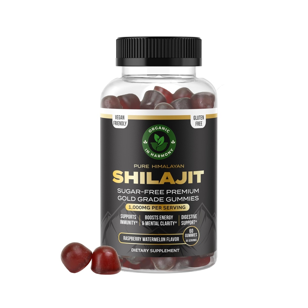 30 000 MG Pure Organic Shilajit Gummies for Men & Women, Sokeriton Shilajit Supplement, 85+ Trace Minerals & Fulvic Acid - Parantaa Kongitive & Mood, Immuniteetti ja energia, 60 Gummies.