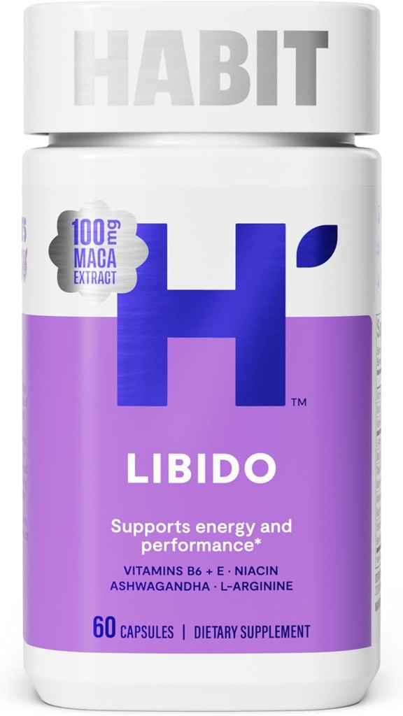 Habit Libido Supplement (60 kapselia) - Uusi Look, Natural Afrodisiac Blend Maca, Ashwagandha L-arginiini, Tukee energiaa ja suorituskykyä, Vegan, ei-GMO (1 pakkaus)