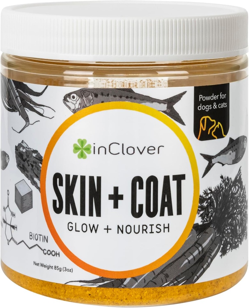 I Clover Dog Skin and Coat Supplement, BioRadiant Natural Supplement for Dogs, Healthy Skin and Coat, Fish Oil Alternative Uses Carrots, Coconut, Omega 3's, Biotin och Zink Soothe Skin