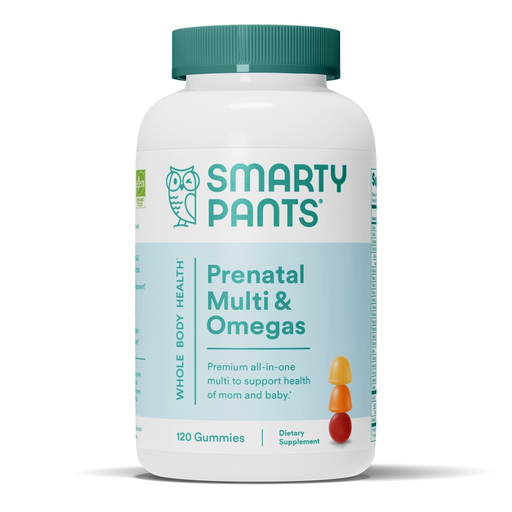 SmartyPants Prenatal vitamiineja naisille, monivitamiini Gummies: Omega 3 kalaöljy (EPA/DHA), Biotiini, metyylifolaatti, D3, C-vitamiini, B12, B6, A, K & Sinkki, Inositoli, 120