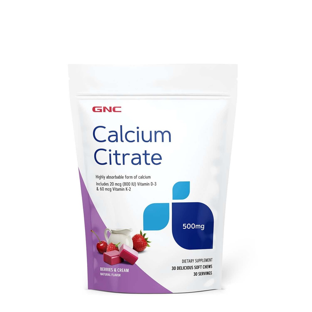 GNC Calcium Citrate 500 mg Soft Chews, Erittäin imeytyvä muoto kalsiumia, Marjat & Cream, 30