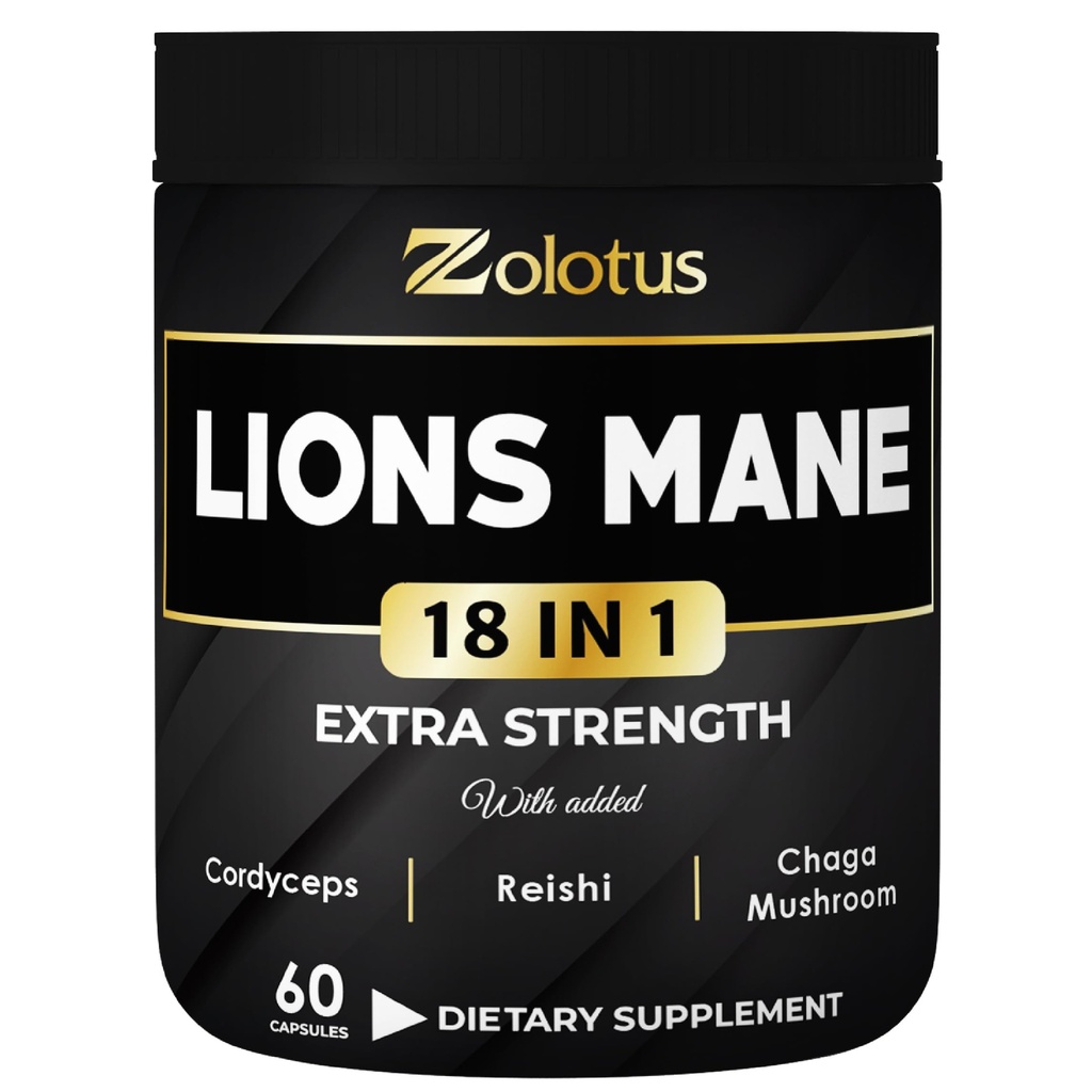 Zolotus Lions Mane Mushroom Kapselit Cordeyceps, Elderberry, Ginkgo Biloba, Bacopa - 60 kapselia