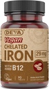 Deva Nutrition Vegan Celated Iron 29 mg varustettu B-12 - High Potency, helppo niellä - 90 tablettia, 1-pakkaus