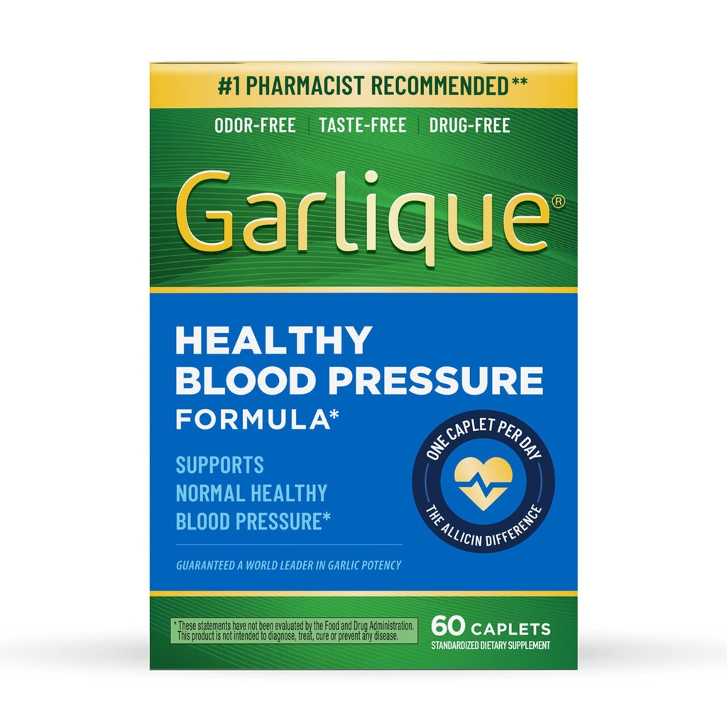 Garlique valkosipuliuute täydennysosa, terve verenpaine Formula, Odorless & Vegan, 60 Caplets