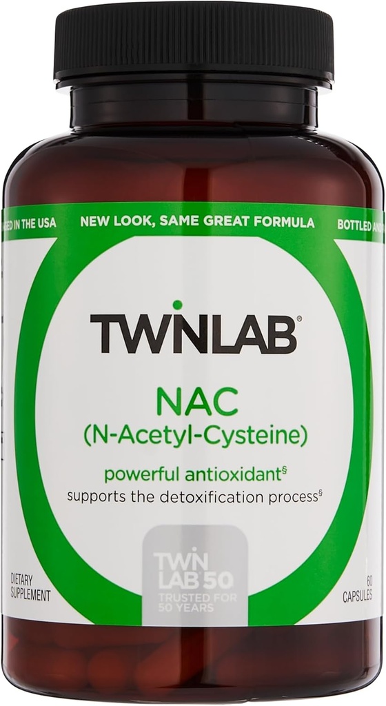 Twinlab N-asetyylikysteiini (Nac) - Antioksidantti täydentää miesten ja naisten - 600 mg, 60 kapselia