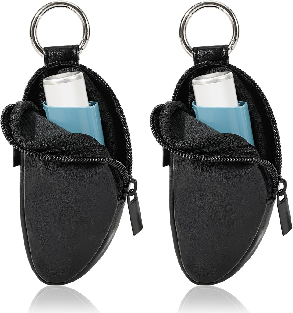 Astma Inhaler Holder Skydda Portable Bag Carrying Holder PU Leather Travel Inhaler Mini Bag för L-formad Inhaler, Inhaler Inte Inkluderad (Black, 2PCS)