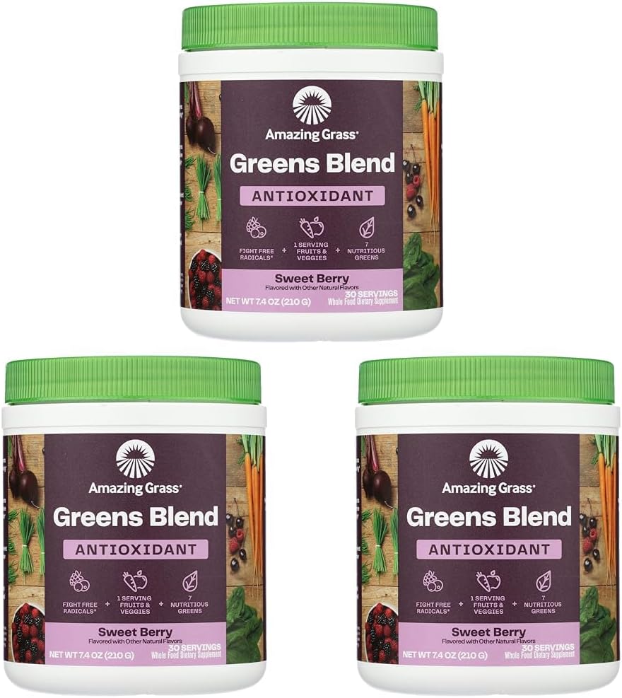 Hämmästyttävä ruoho Makea marja antioksidantti Superfood Powder, 7,4 OZ (pakkaus 3)