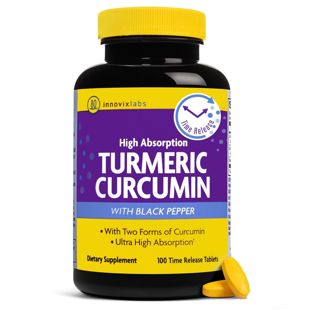 InnovixLabs Turmeeric Curcumiini mustapippuriuute - korkea imeytyminen Turmeeric ja Curcumiini täydentää BioPerine, C3 reduct & C3 Complex - 100 Time Release Tabletit