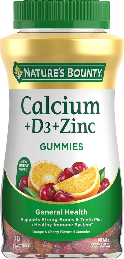 Kalsium- ja D-vitamiini Gummies by Nature's Bounty, Immuno Support & Bone Health, 500 mg Kalsium & 1000 IU D3-vitamiini, Fruit Flavor, 70