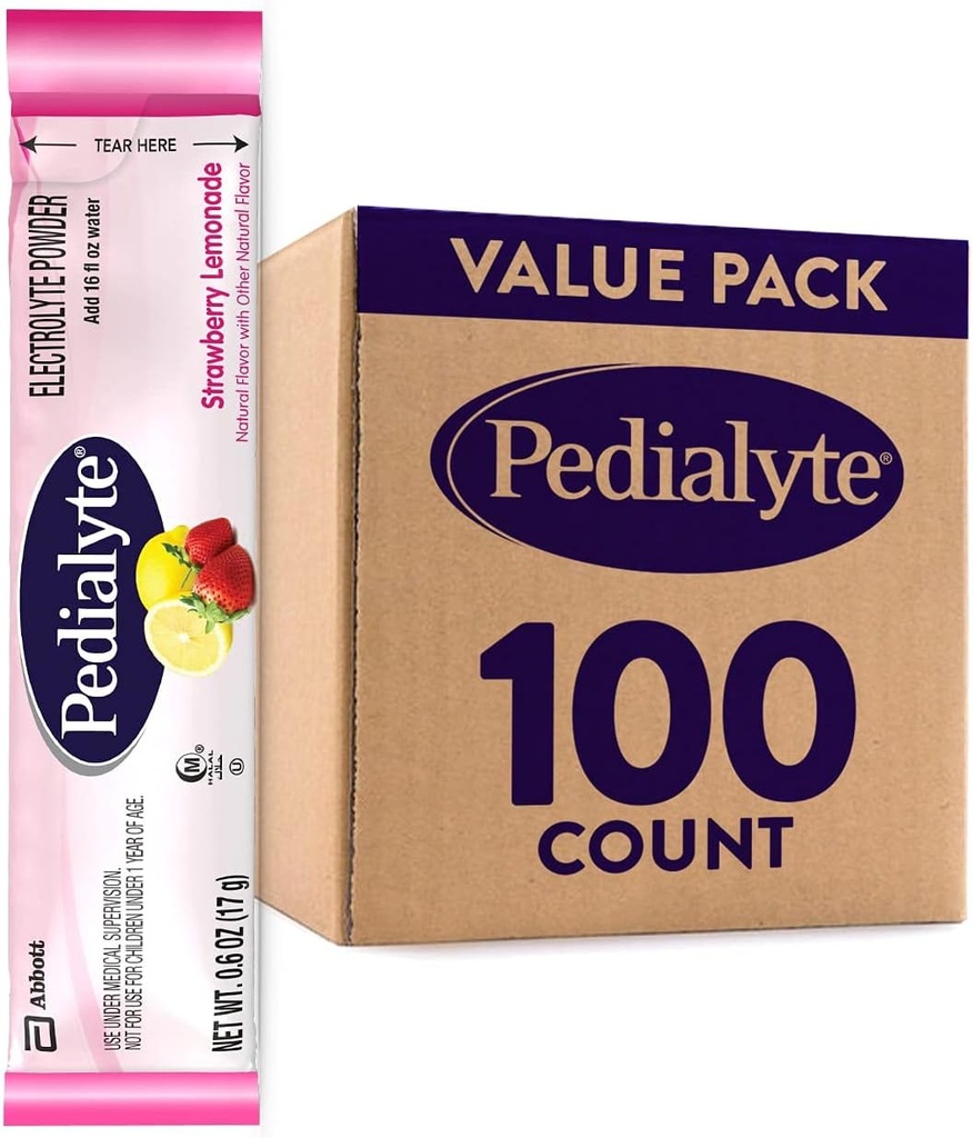 Pedialyte Electrolyte Powder Packetit, mansikkasitruuna, nesteytys Drink, 100 yhden sertin jauhepakkaus