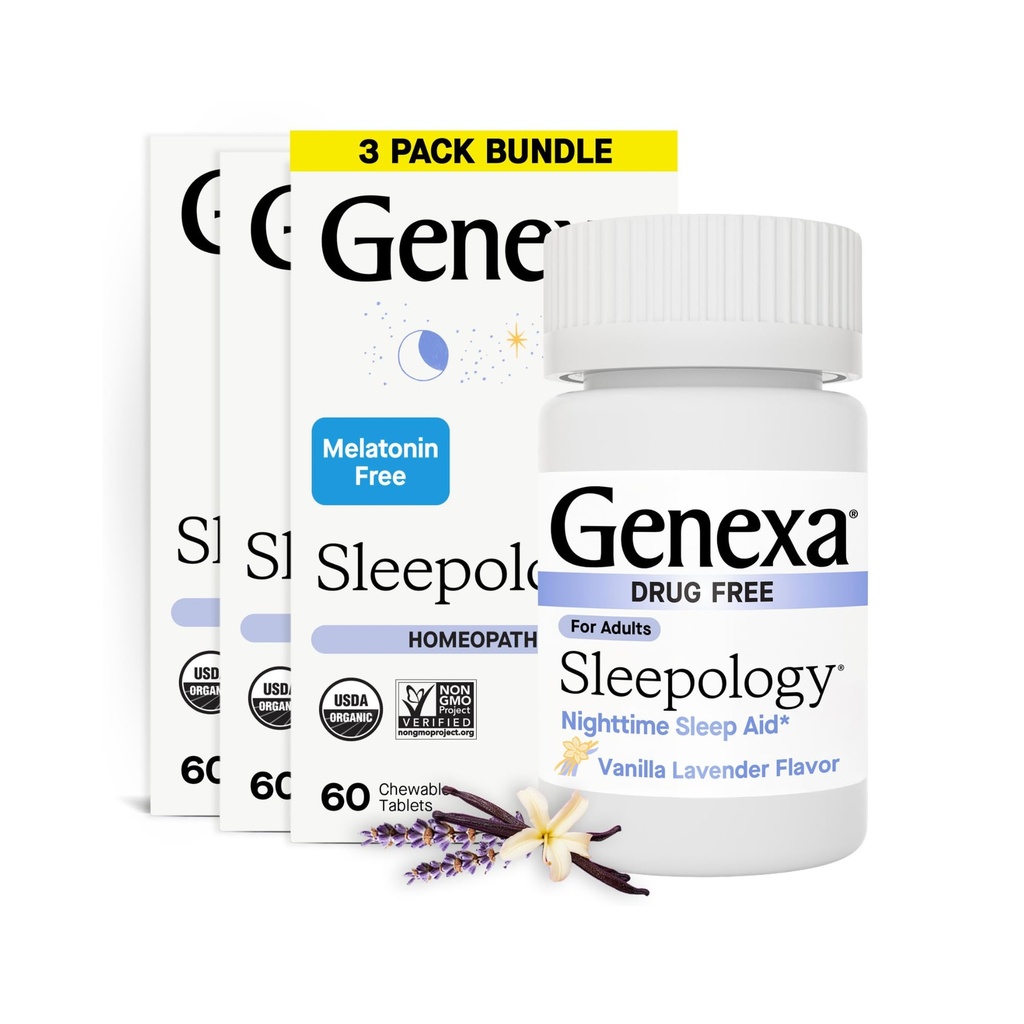 Genexa Sleepology for Aikuinen Melatoniinin vapaa uni rauhoittaa Apuaine Rauhoittava Natural Vanilla & Lavender Flavor 