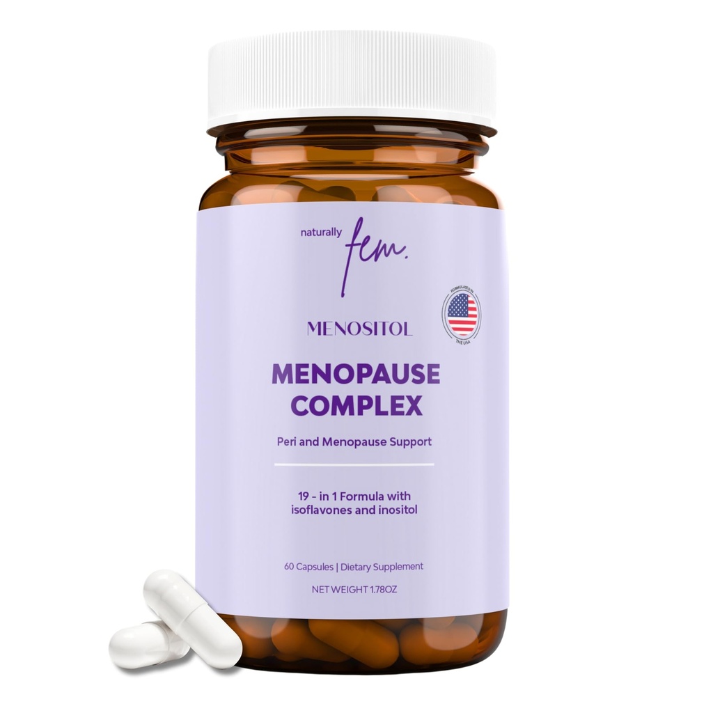 Inositol FE Menositol 19-in-1 60Caps, perimenopaussit & menopaussit lisäravinteet naisille Painon lasku Myo-Inositol, D-kiro ja Isoflavone, Control Metabolic Health, 100% Natural, Hormoni, SoyFree