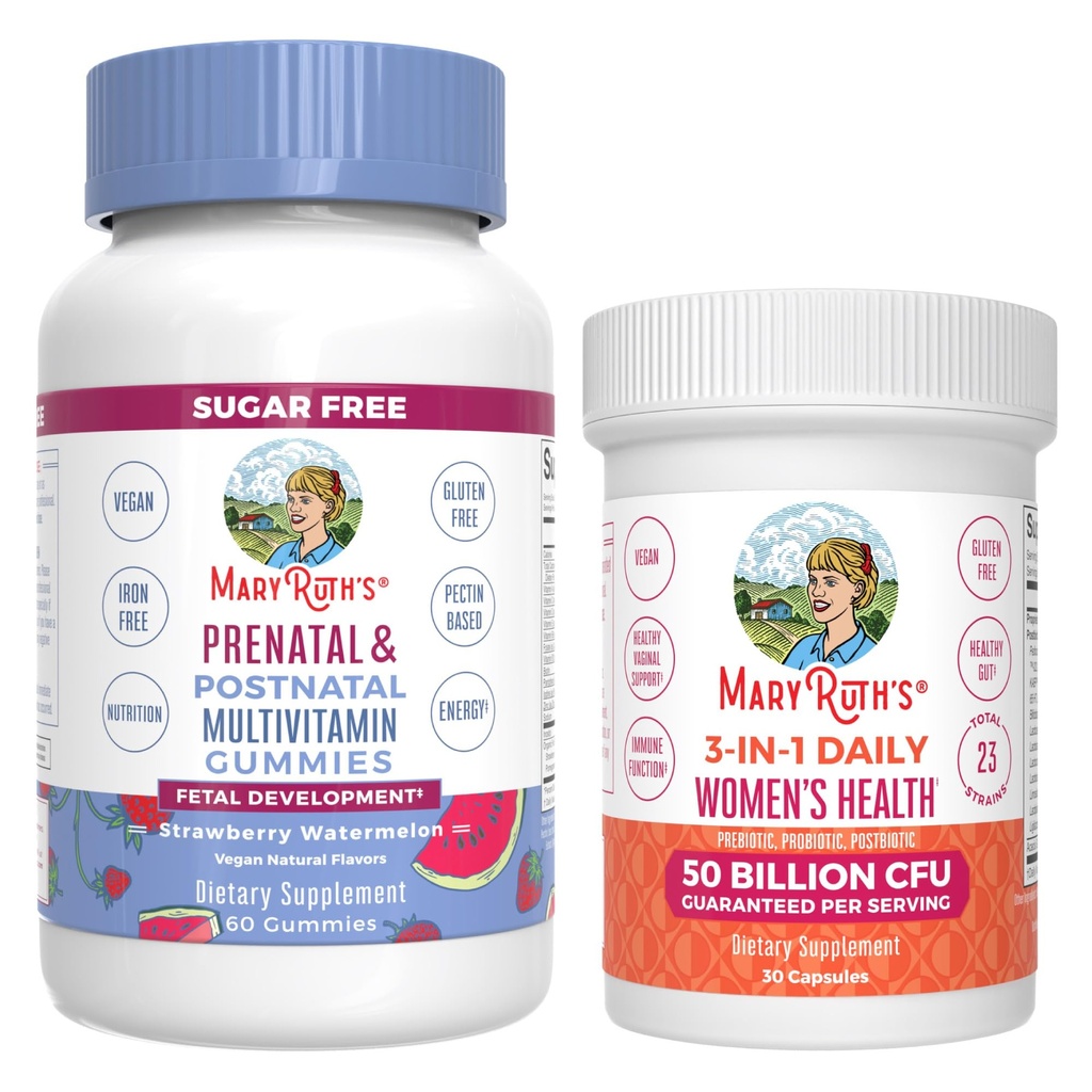MaryRuth Organics Prenatal Multivitaminic Gummies (Strawberry) & naisten 3-in-1 Daily Probiotic Capsules 