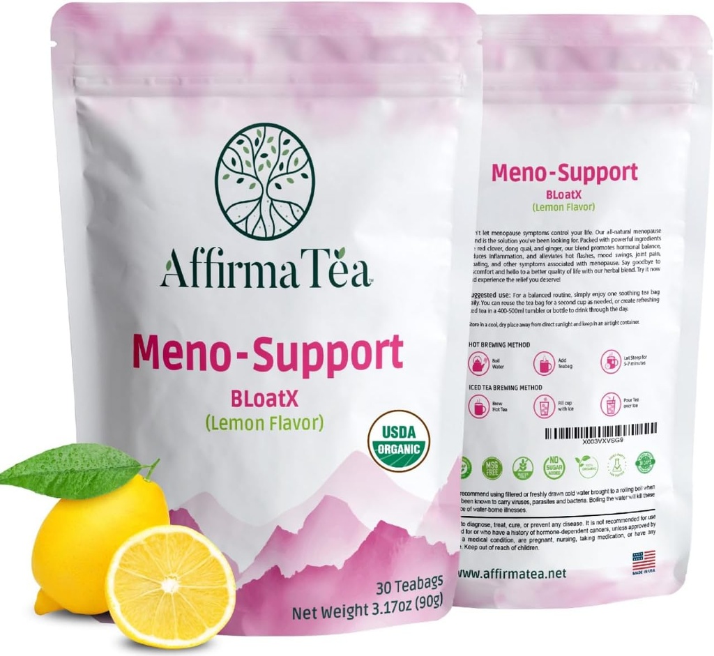 Meno-Support BloatX Organic Menopause Relief: Balances & Tukee Hot Flashs, Hormonit, Moods Swings, Night Sweats, & turvotus Black Cohosh, Red Clover & Dong Quai. Luonnollinen tuore sitruunamaku.