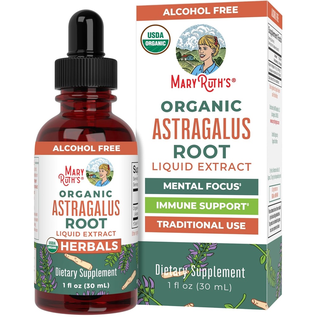 MaryRuth Organics Astragalus Root, Sugar-free, USDA Organic, Astragalus Extract for Immunosupport and Focus, Herbal Liquid Drops, non-GMO, Vegan, 1 Fl Oz