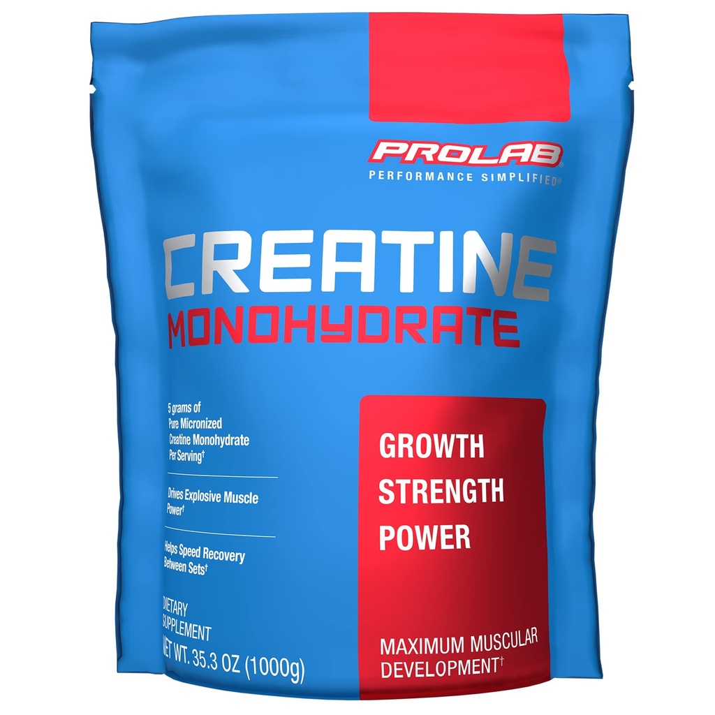 ProLab Nutrition Creatiini Monohydraatti Mikronoitu jauhe 1000G, puhdas Creatiini lihasvoimaa, teho & kestävyyttä, nopea absorbointi, makuamaton, 5000 mg per serv (5g) (200 tarjoilua)