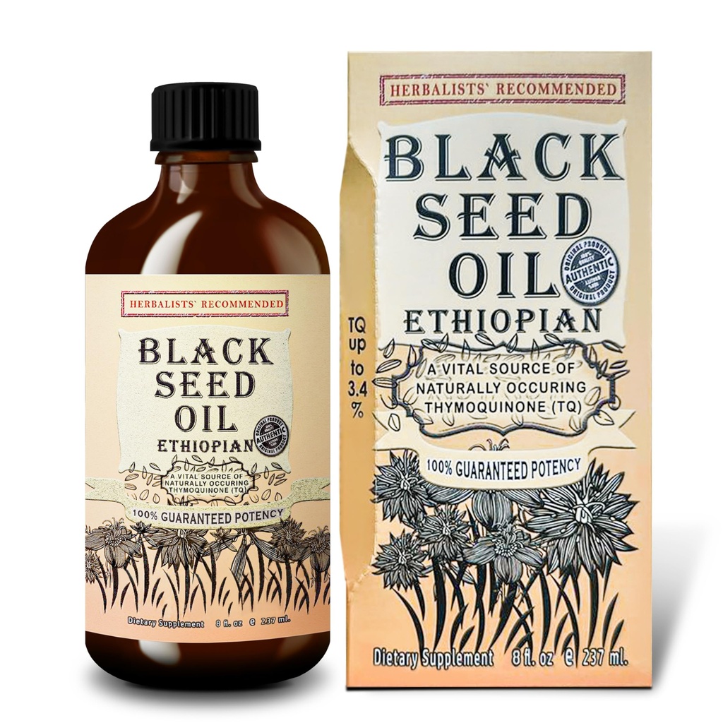 Black Seed Oil 8 oz - Cold Pressed Ethiopian Black Cumin Nigella Sativa, 3X Thymoquinone, 100% ren och organisk flytande i glasflaska - stöder immun, hår och hudhälsa