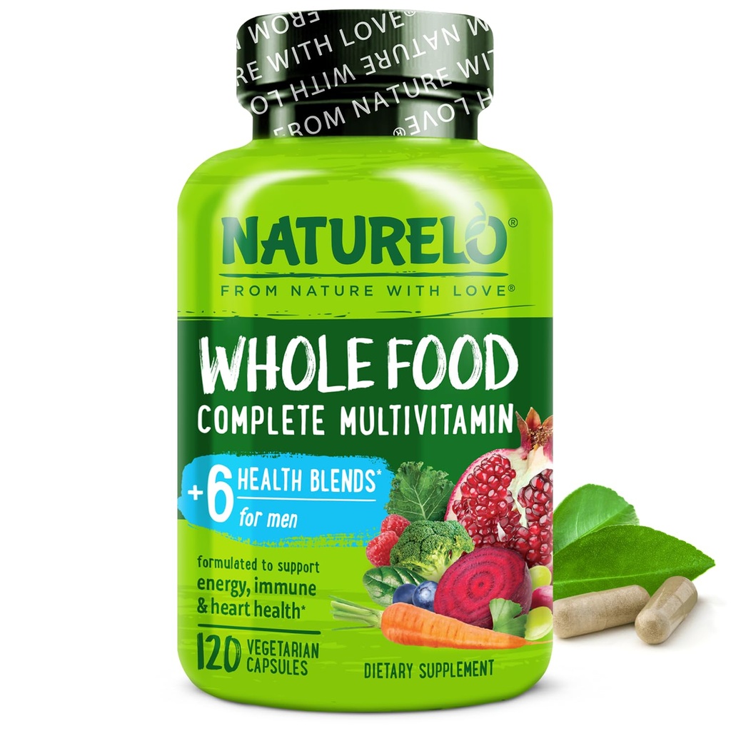 NATURELO Mens Multivitaminer - Hel mat Multivitamin för män med vitaminer, mineraler - 120 vegetariska kapslar för energi, hjärna, hjärta, ögonhälsa *