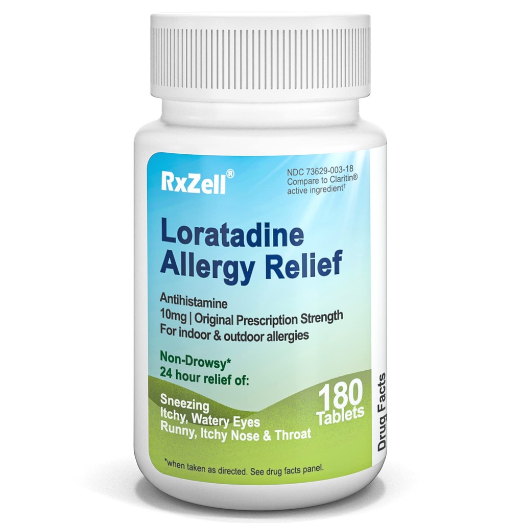 Allergi lättnad, Loratadine 10mg, 180 tabletter - 24 timmars icke-drowsy antihistamin allergimedicin