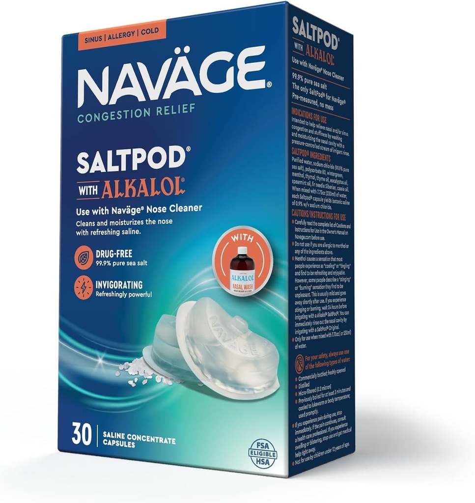 Navage SaltPod w/Alkalol 30 Pack (30 SaltPods) Salt Pod Refills Only - Exclusively Designed Nasal Irrigation System - Sinus Rinse och Alkalol Pods för snabb och lugnande lättnad