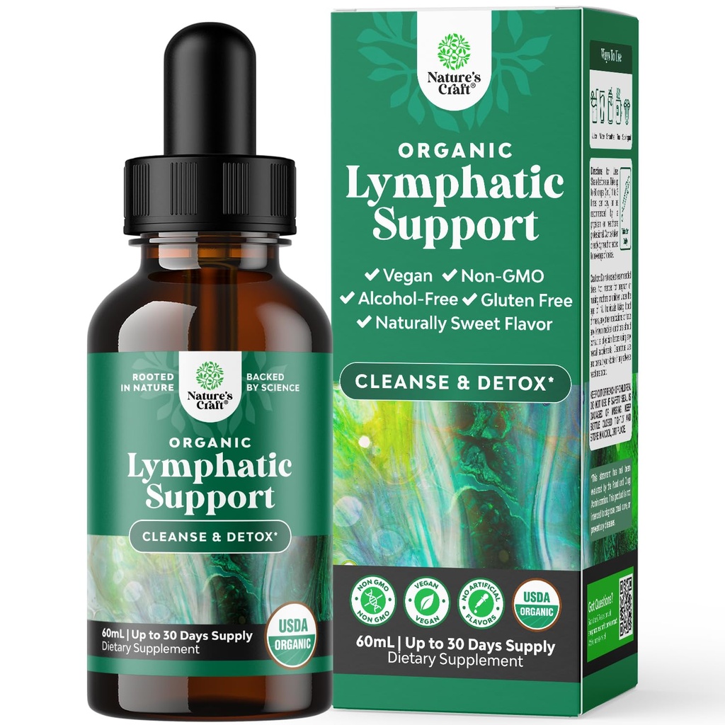 Certified Organic Lymfatic Drainage Drops - Herbal Lymfatic Cleanse and Immune Support Supplement with Echinacea Goldenseal & Red Clover Extract - Vegaani non GMO Alkoholiton ja sokeriton - 30 tarjoilut