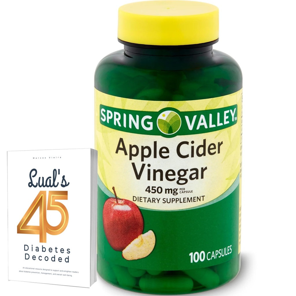 Apple Cider Vinegar 450mg. Spring Valley Apple Cider Vinegar Capsules 450 mg 100 greve, Non-GMO, Gluten Free Supplement Bundle med Lualls 45 diabetes avkodade