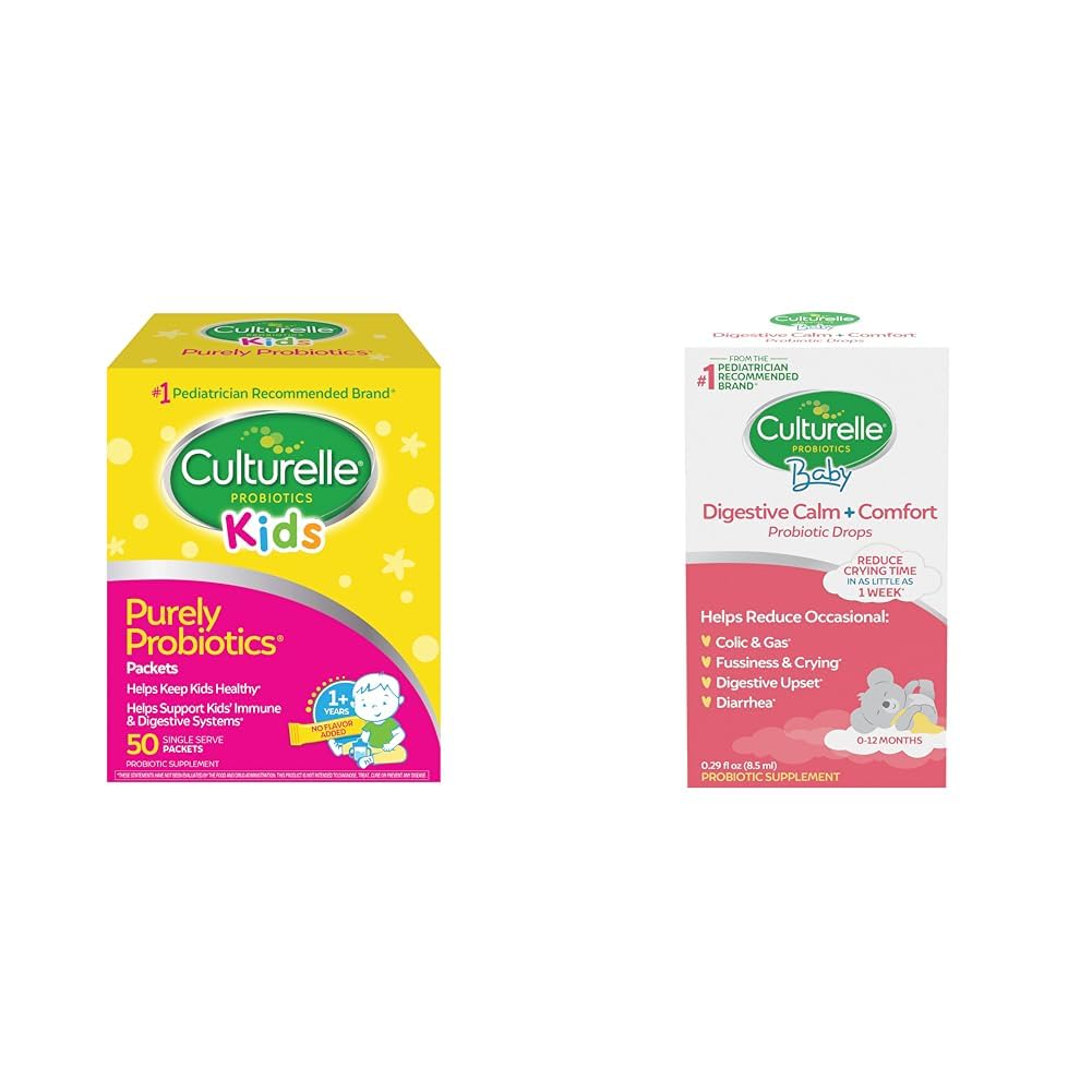 Culturelle Kids Probiotics for Immune & Digestive Support, 50 Count & Baby Calm & Comfort Drops 0-12 månader, 0,29 Ounce