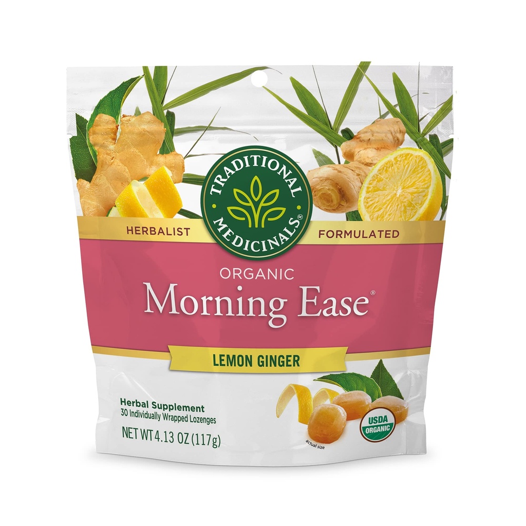 Traditionella Medicinals Organic, Morning Ease Lozenges, Lemon Ginger - Stöder Graviditet Nausea Relief & Morning Sickness associerad med Normal Graviditet - 30 Individuellt inslagna Lozenges