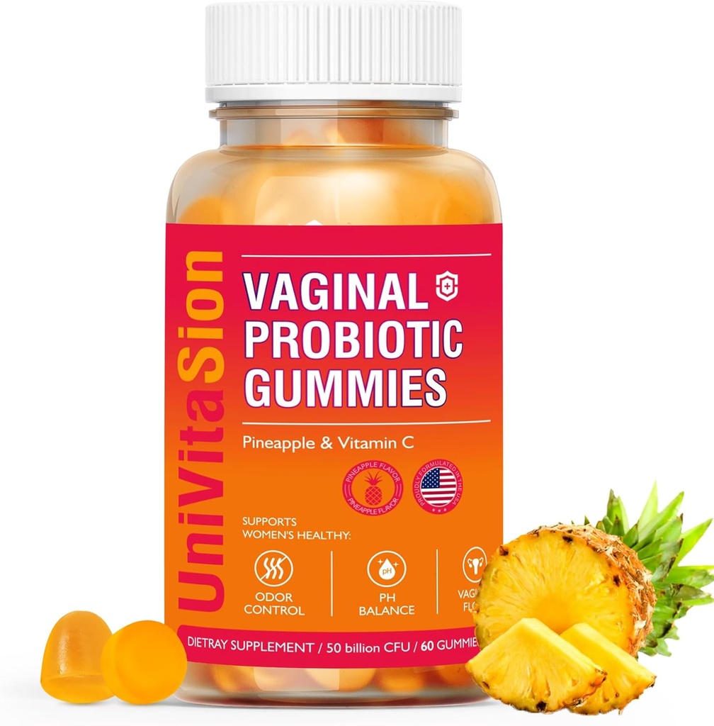 UniVitaSion Vaginal Probiootit Gummies for Women, 50 miljardia PMY - PH Balance, emättimen haju, emättimen Flora, Hiivan infektion hoito naisille, C-vitamiinin immuuniterveyteen, havaijilainen ananas Flavor