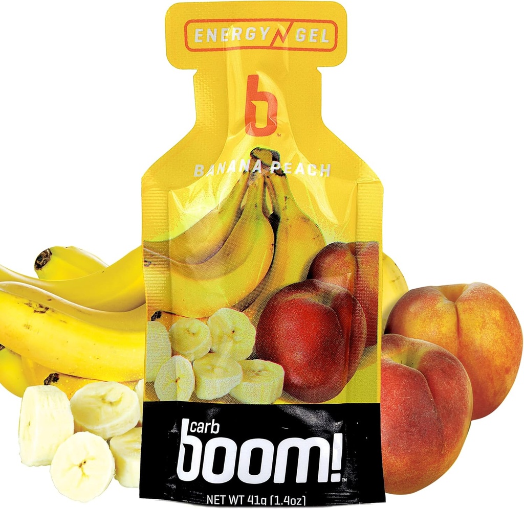 Boom Nutrition Energy Gel - Fruit-Flavored Energy Geels - Workout Gel - Energy Gel pyöräily - Running Gel - Natural Energy Gel - Banana Peach (24 Pack)