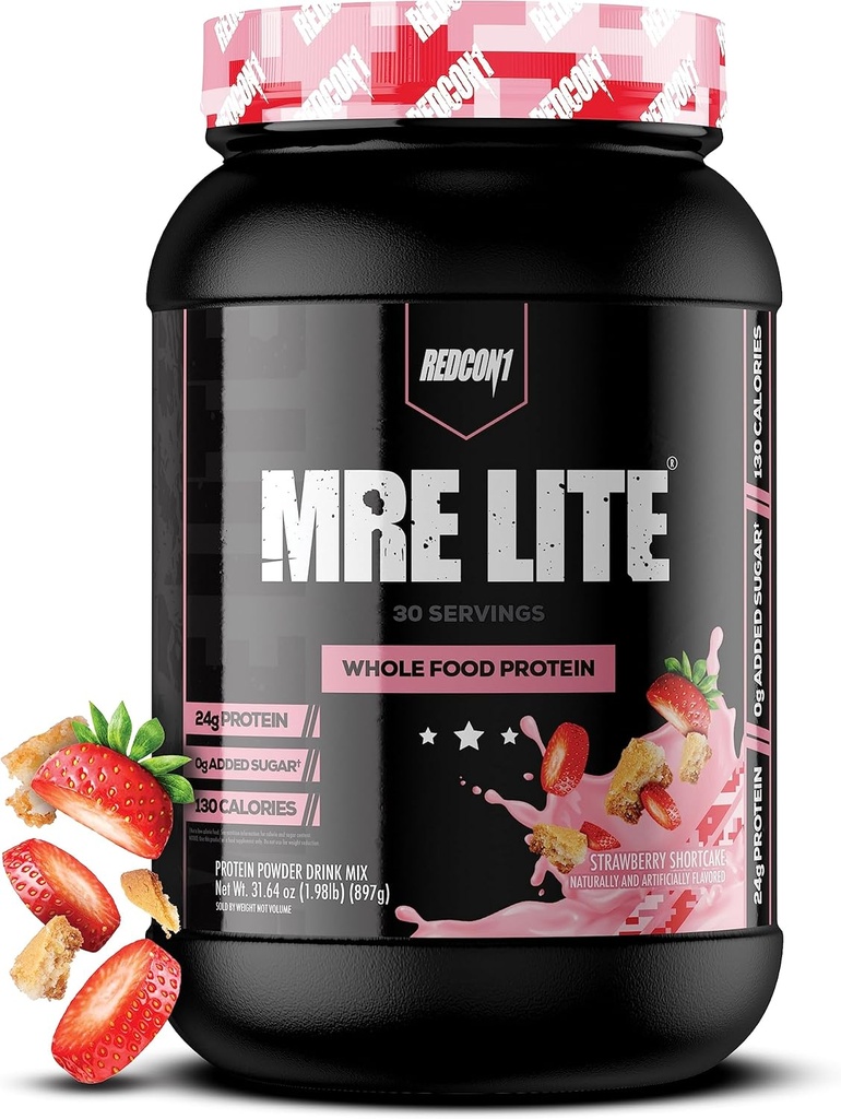 REDCON1 MRE Lite koko ruoka proteiinijauhe, mansikka-shortcake - Low Carb & Whey Free Aterian korvaaminen eläinproteiinisekoituksilla - Helppo kaivaa lisäravinteet valmistettu MCT öljyt (30 tarjoilua)