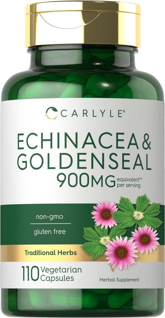Carlyle Echinacea Goldenseal kapselit ... 110 Count ... 900mg... Kasvissyöjä, ei-GMO, gluteeniton