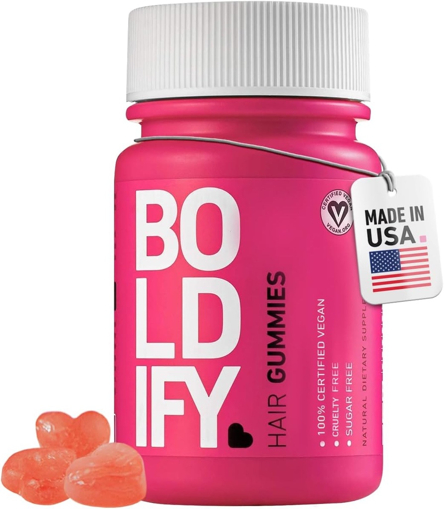 Boldify Hair Growth Gummies - Sugar-Free Biotin Gummies - Fast-Acting Vegan Vitaminer för hud, naglar och hår - 5000mcg Biotin / servering, 30-dagars leverans - Naturlig jordgubbs smak