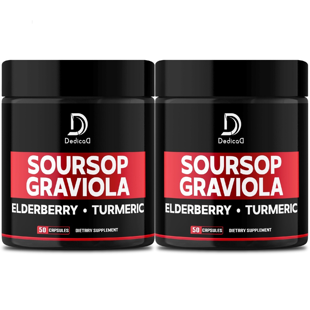 Graviola Soursop Lehdet Kapselit - 2 pakkausta 50 kapselia 100 päivän toimitus - 11in1 Uute kanssa Elderberry, Turmeric, Inkivääri, Milk Thistle, Karpalo & More - Tuki mielialaa, Immuunit & kehon terveys
